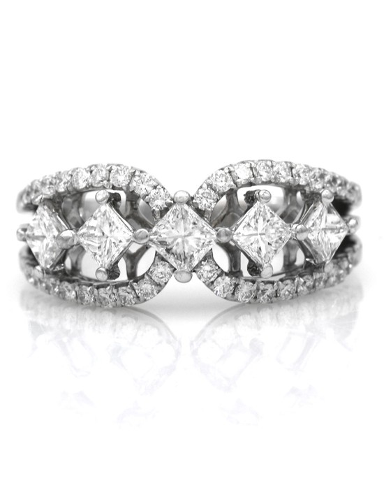 Princess and Round Diamond Open Tapered Ring